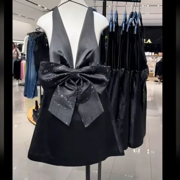 Zara Black Mini Dress with Bow
